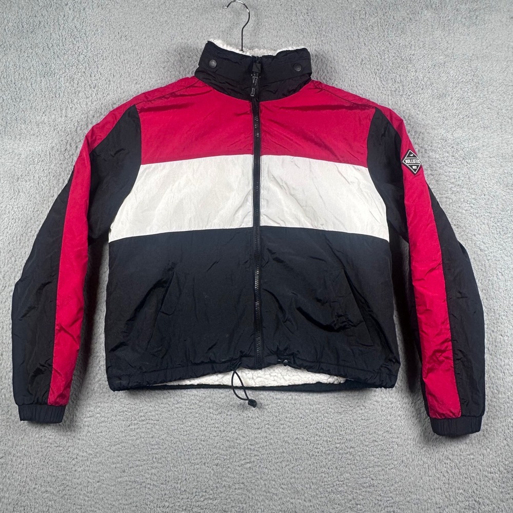 Retro Hollister Sherpa Lined Colorblock Full Zip Jacket Women's‎ M Streetwear